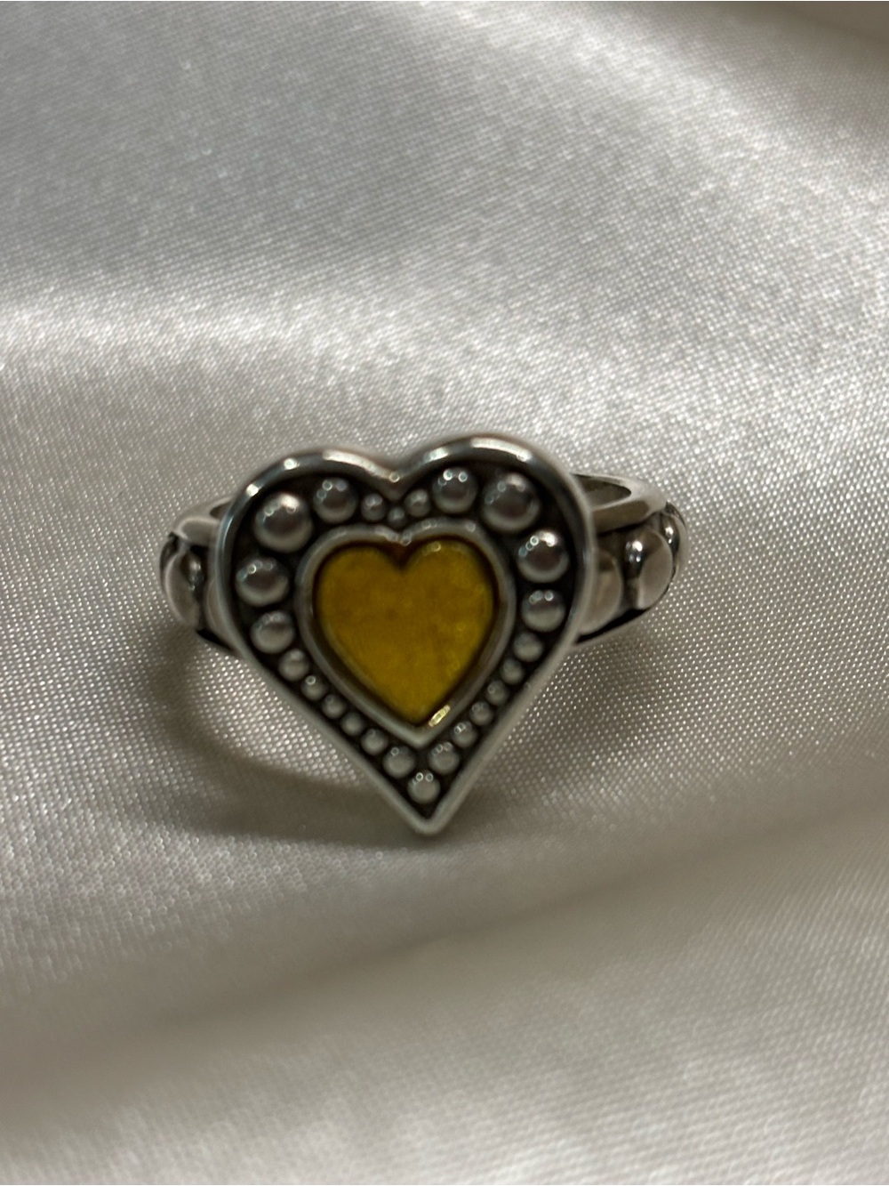 Brighton Silver Heart Ring with Yellow Enamel Center